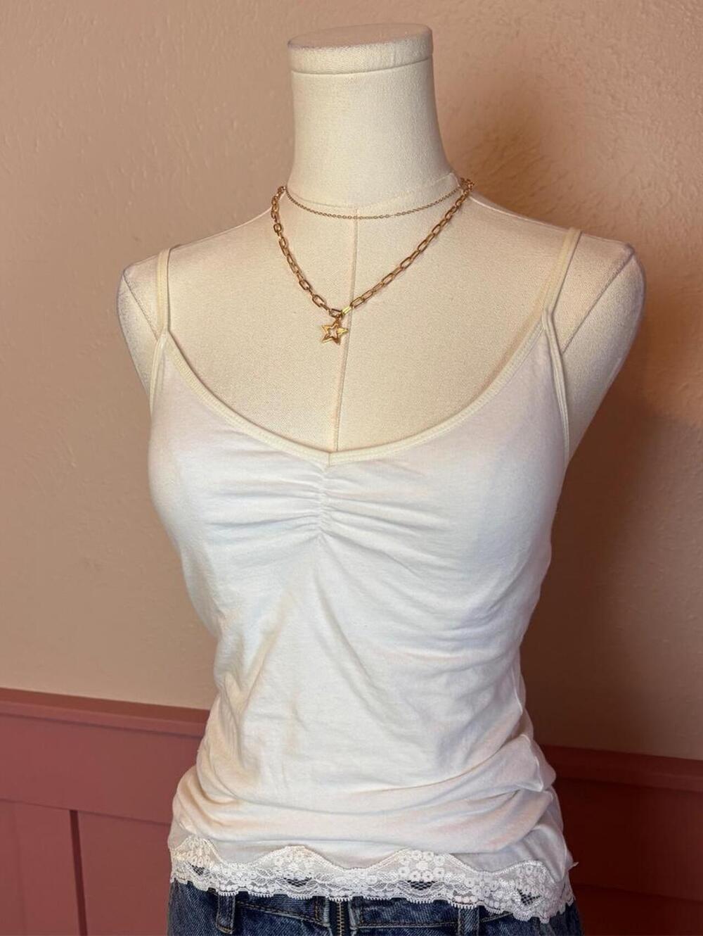 Energie white lace cami top sz medium cotton layer coquette soft girl vintage